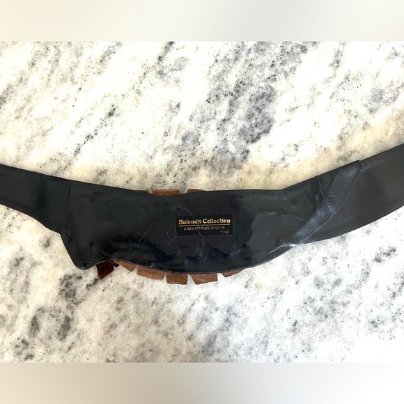 VINTAGE 1986 Salena’s Collection Wide Leather Belt with Brass Elephant 🐘 - Picture 6 of 7